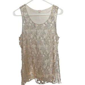 Pinky Tank Top Women's Small Floral Lace Cottagecore Festival Boho Fairy‎ Cream